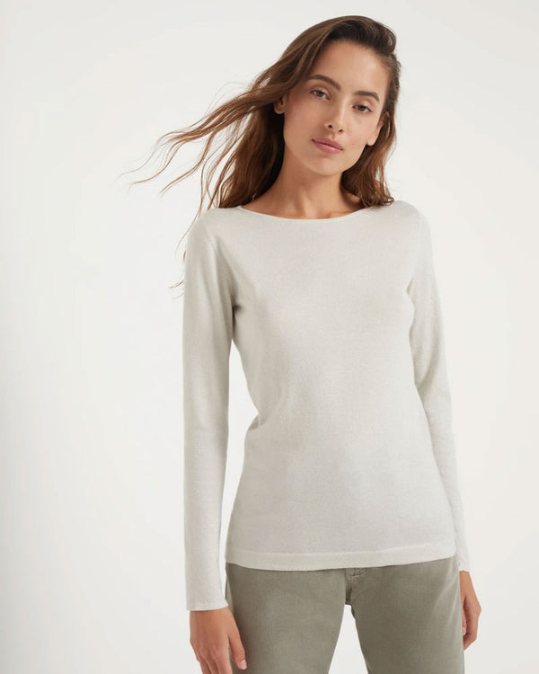 Brunello Cucinelli Cashmere and Silk Sparkling Lightweight Sweater ~ White