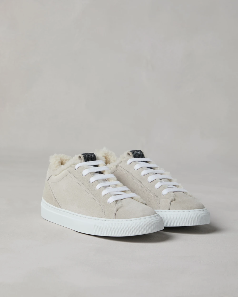 Brunello Cucinelli Suede Sneakers with Monili ~ Light Grey