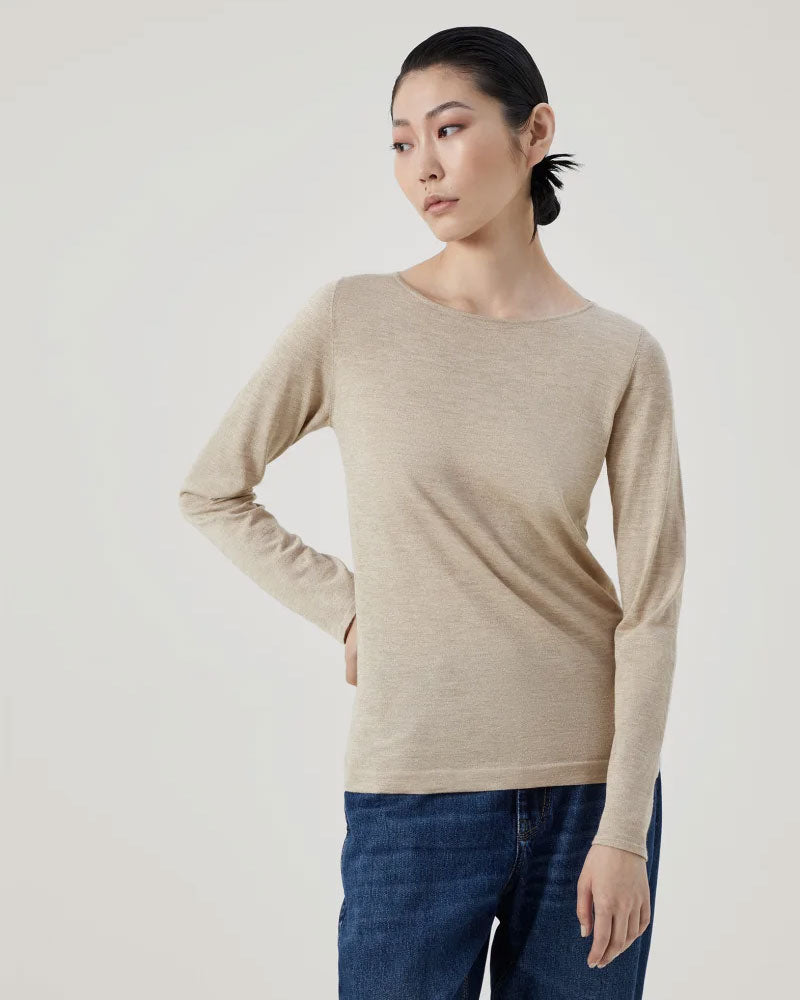 Brunello Cucinelli Cashmere and Silk Sparkling Lightweight Sweater ~ Desert
