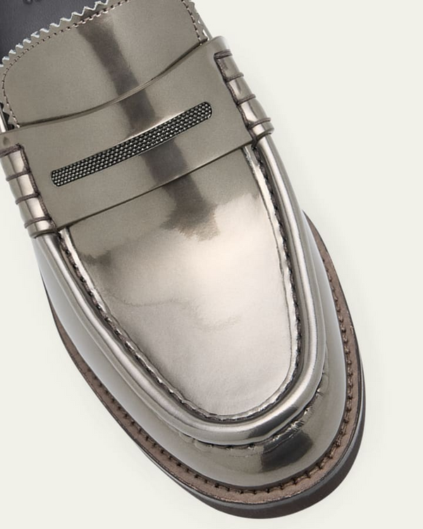 Brunello Cucinelli Metallic Penny Loafer with Monili