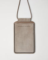 Brunello Cucinelli suede phone bag with shiny trim ~ Light Grey