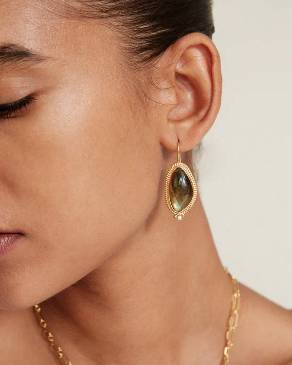 Elizabeth Drop Earrings ~ Gold & Labradorite