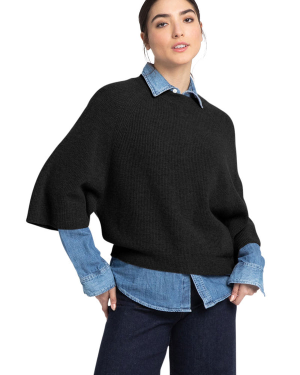 Easy Rib Raglan Pullover Cashmere Sweater~ Black