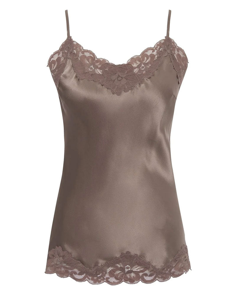 Floral Lace Silk Camisole  ~ Taupe