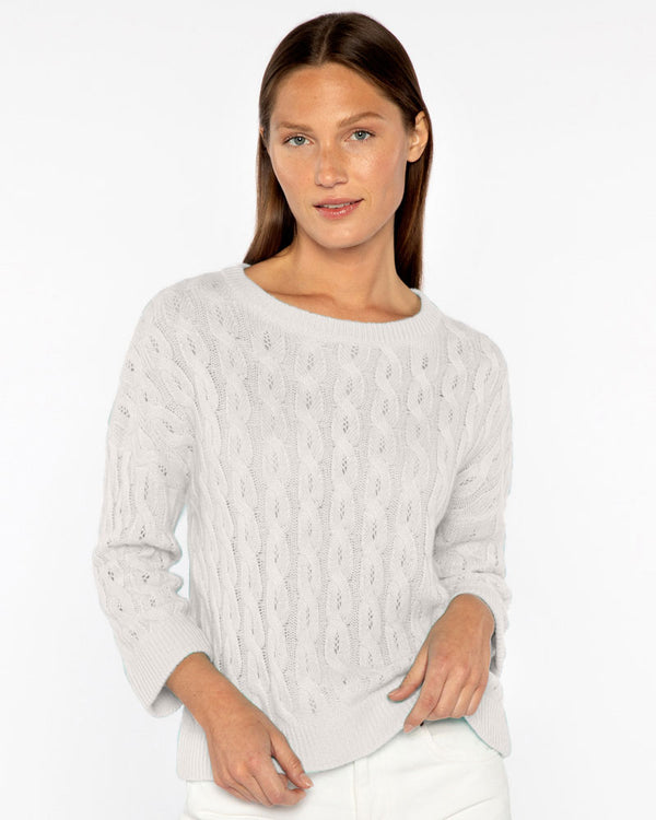 3/4 Sleeve Pointelle Cable Crew~ Ivory