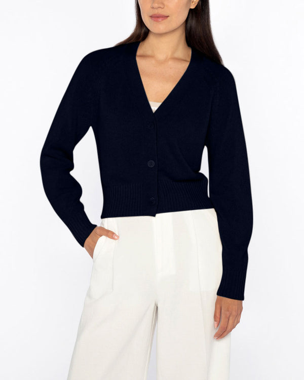 Short Button Vee Cardigan ~ Navy