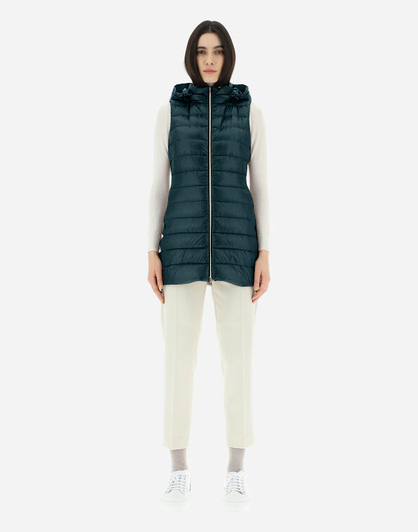 Herno Long Down Vest with Detachable Hood ~ Emerald Green