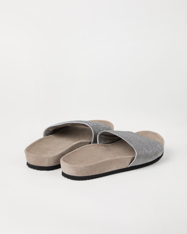 Brunello Cucinelli Suede Slides ~ Silver