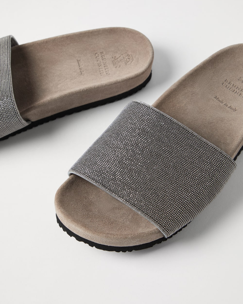 Brunello Cucinelli Suede Slides ~ Silver