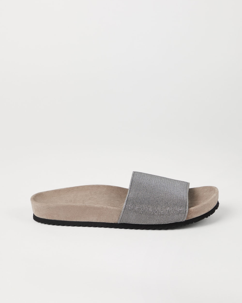 Brunello Cucinelli Suede Slides ~ Silver