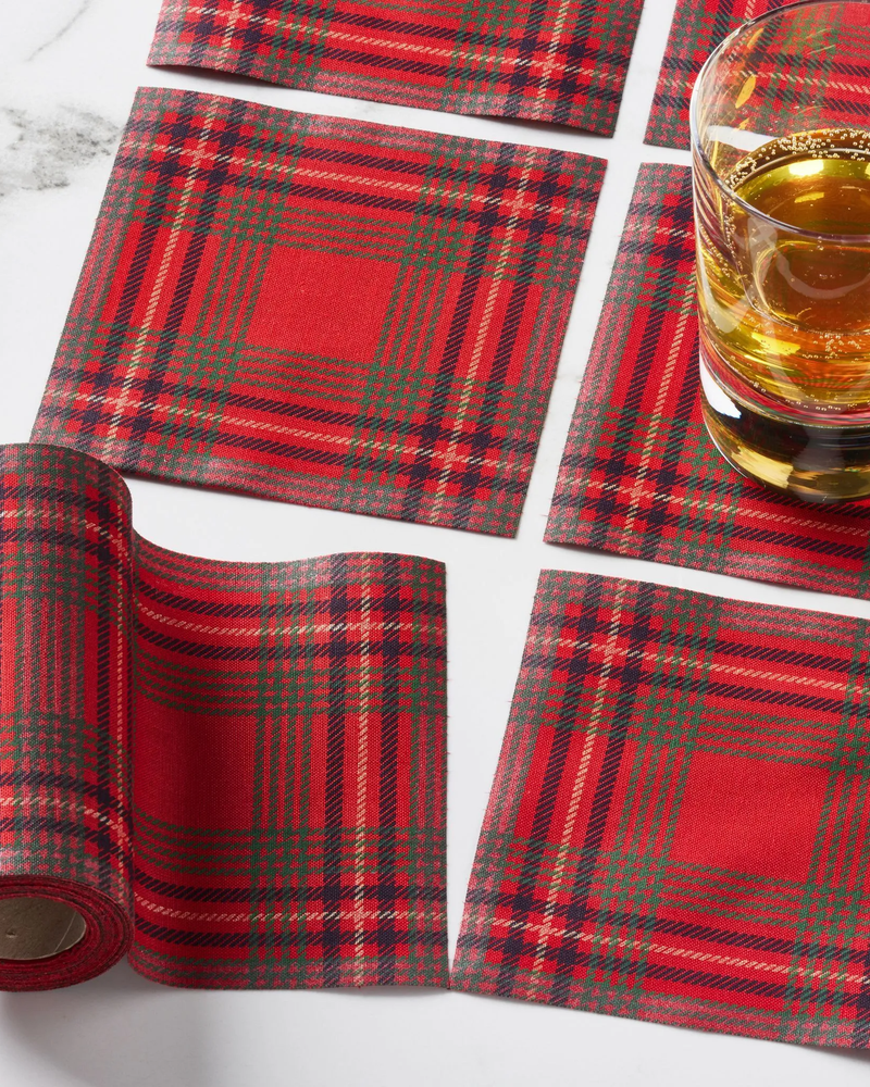 Cotton Cocktail Napkins ~ Red Tartan