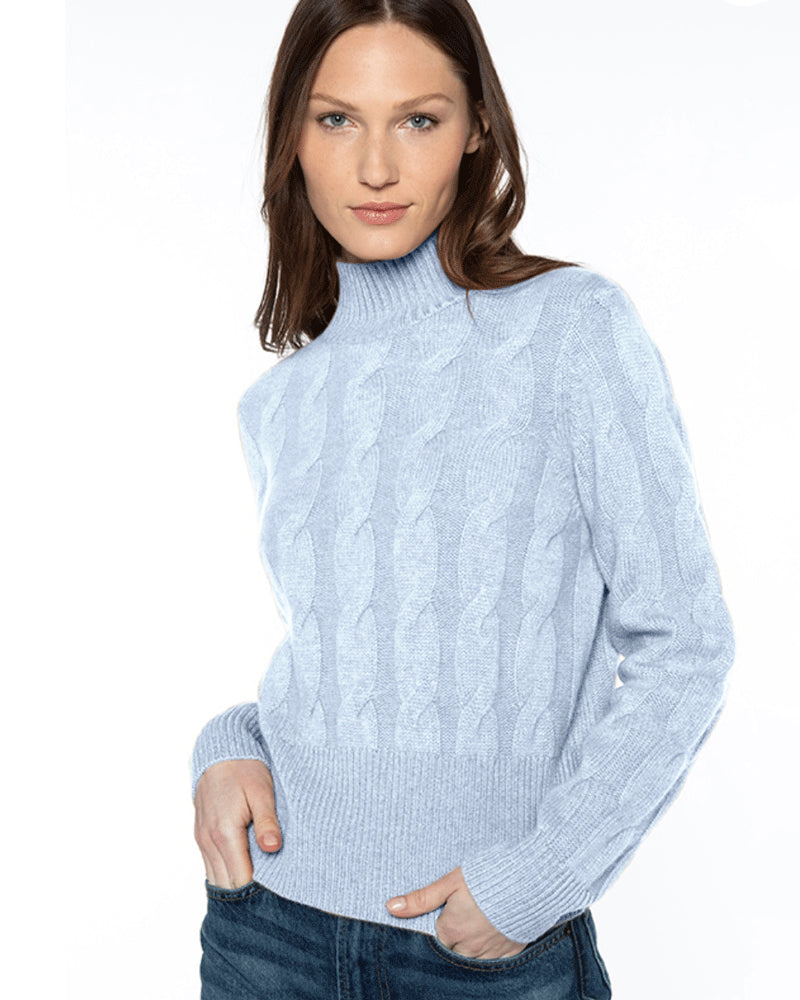 Cashmere Cable Mock Neck Sweater ~ Celeste