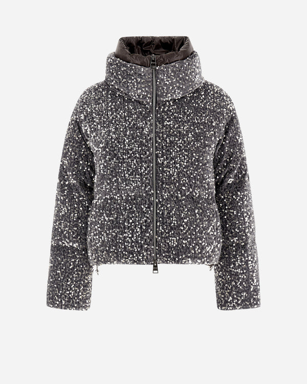 Herno Cape in Velvet Paillettes Jacket ~ Light Grey