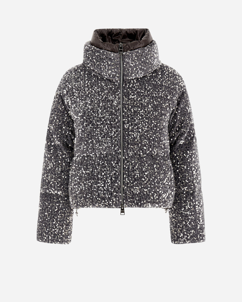 Herno Cape in Velvet Paillettes Jacket ~ Light Grey