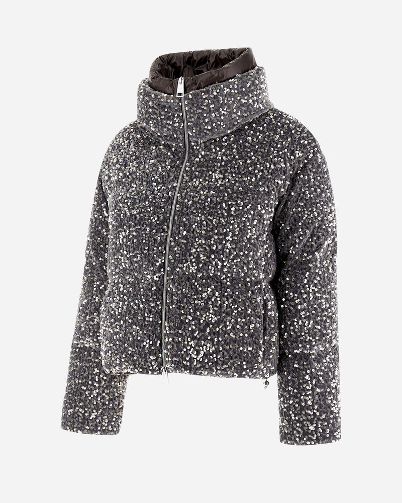 Herno Cape in Velvet Paillettes Jacket ~ Light Grey