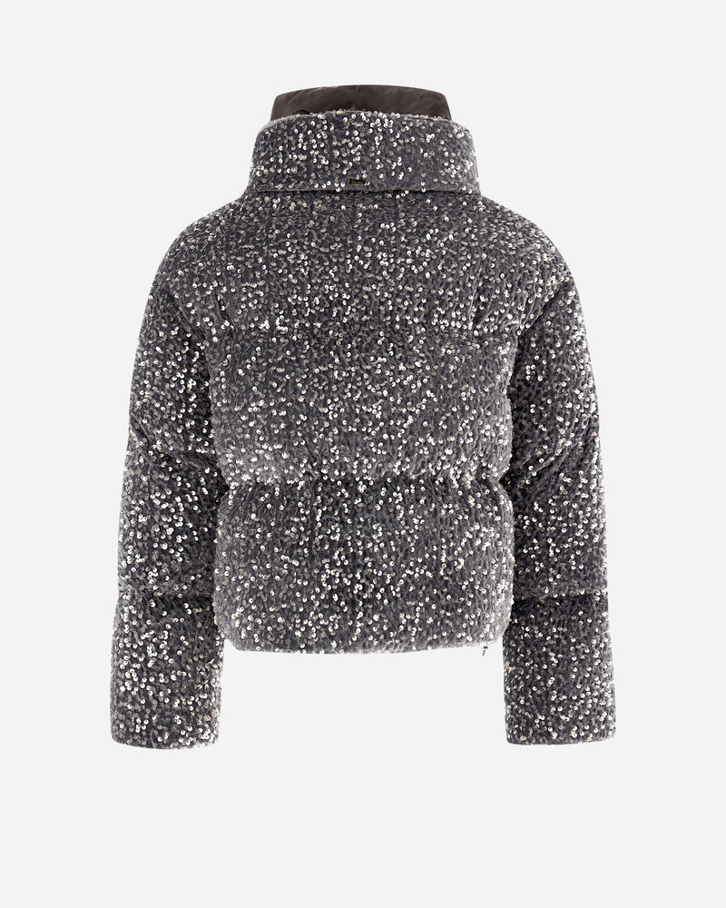 Herno Cape in Velvet Paillettes Jacket ~ Light Grey