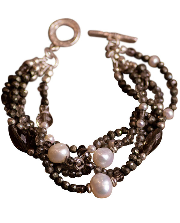 Susan Cummings Pearl, Pyrite, and Topaz Multi Strand Bracelet