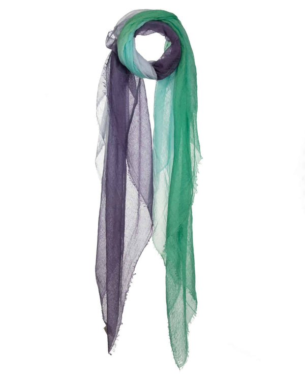 Featherweight Cashmere Semi Felted Degradee Shawl - Violet & Green