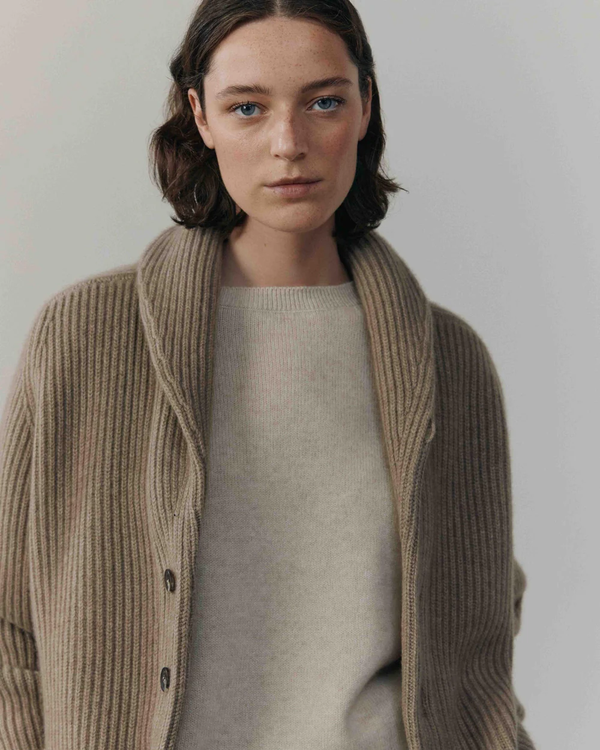 Begg x Co Yacht Cashmere Cardigan ~ Undyed Brown