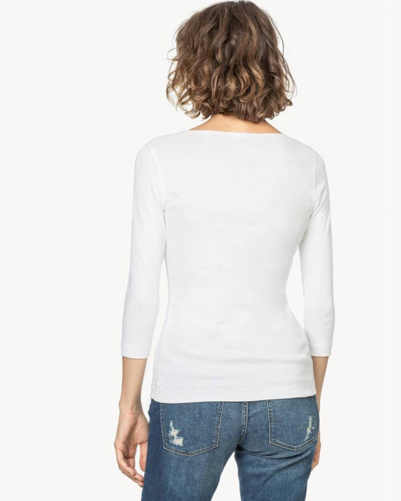 3/4 Sleeve Bateau Neck T-Shirt ~ White