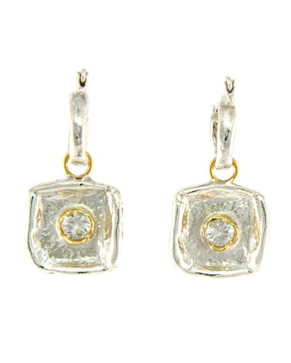 Susan Cummings Square Earrings ~ sterling silver and 18k gold with white sapphires