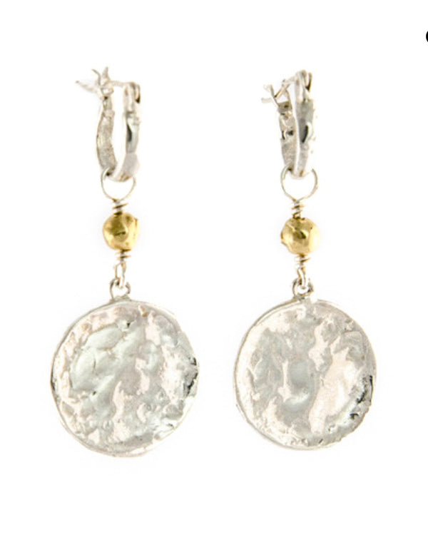 Susan Cummings Moon Disc Earrings ~ sterling silver and 18k gold