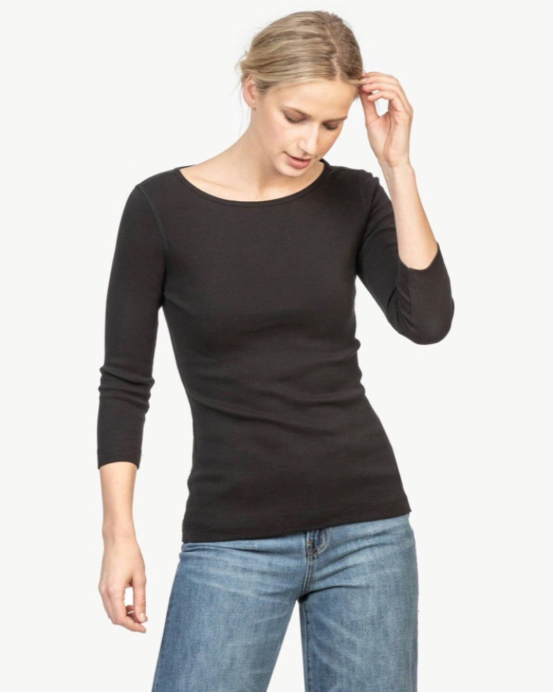 3/4 Sleeve Bateau Neck T-Shirt ~ Black