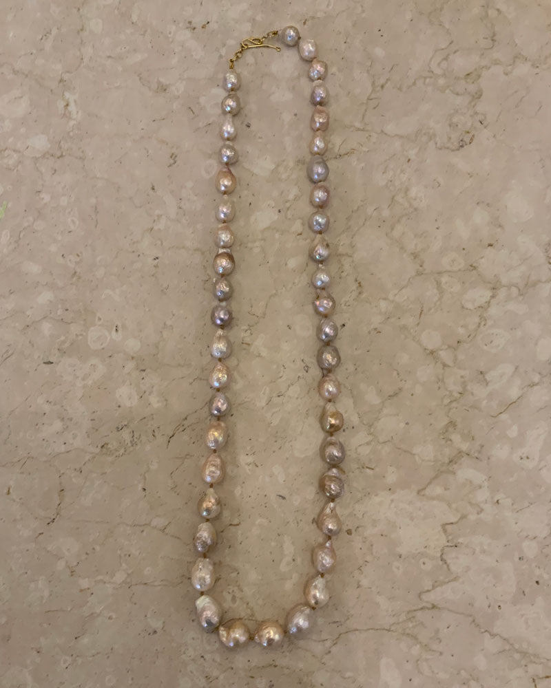Freshwater Blush Baroque Pearl Necklace ~ 18k clasp