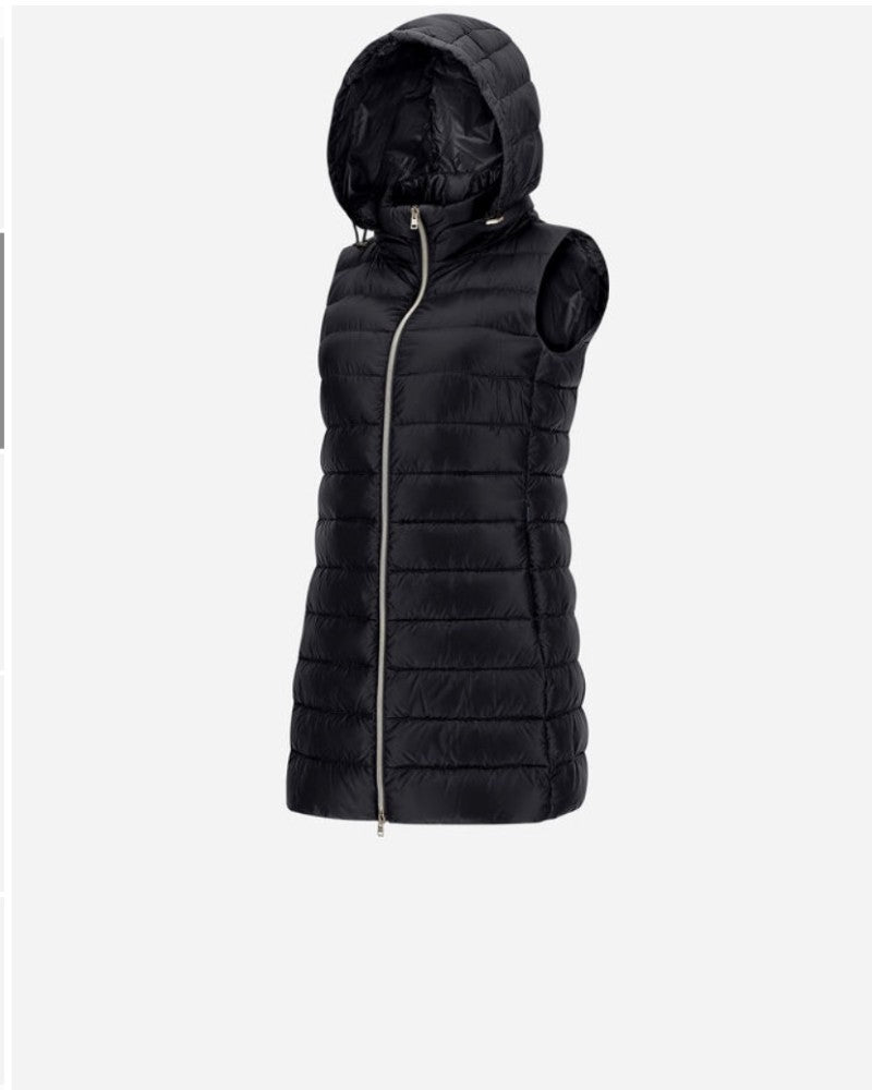Herno Long Down Vest with Detachable Hood ~ Black